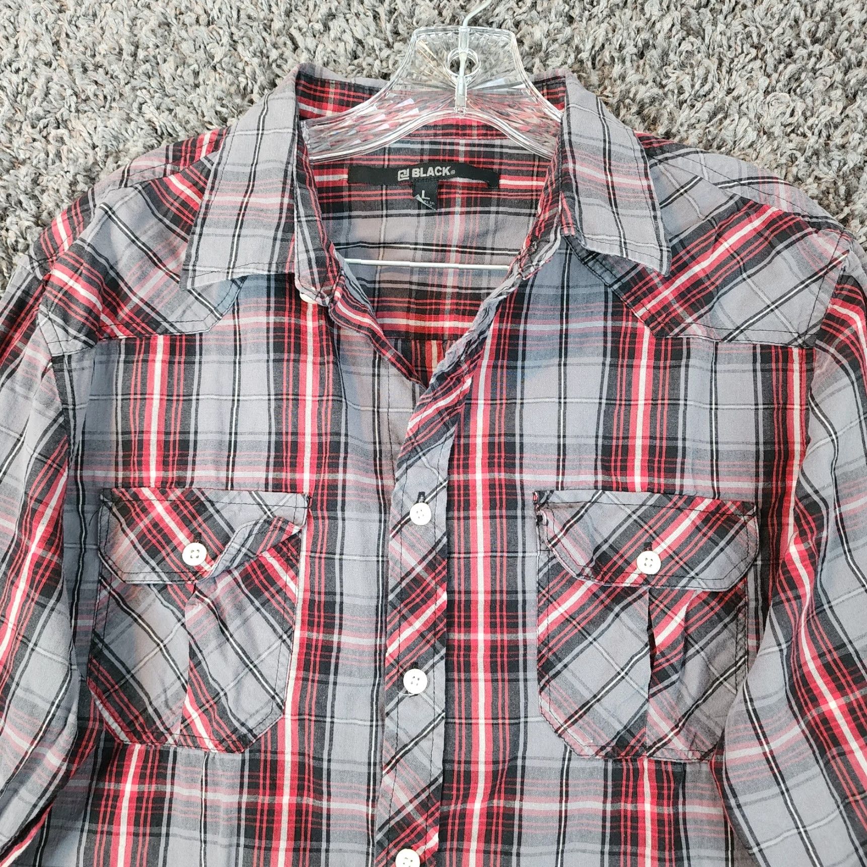 Buckle Black Buckle Black Mens Gray Red Plaid Long Sleeve Button-Up Size L Size US L / EU 52-54 / 3 - 3 Thumbnail