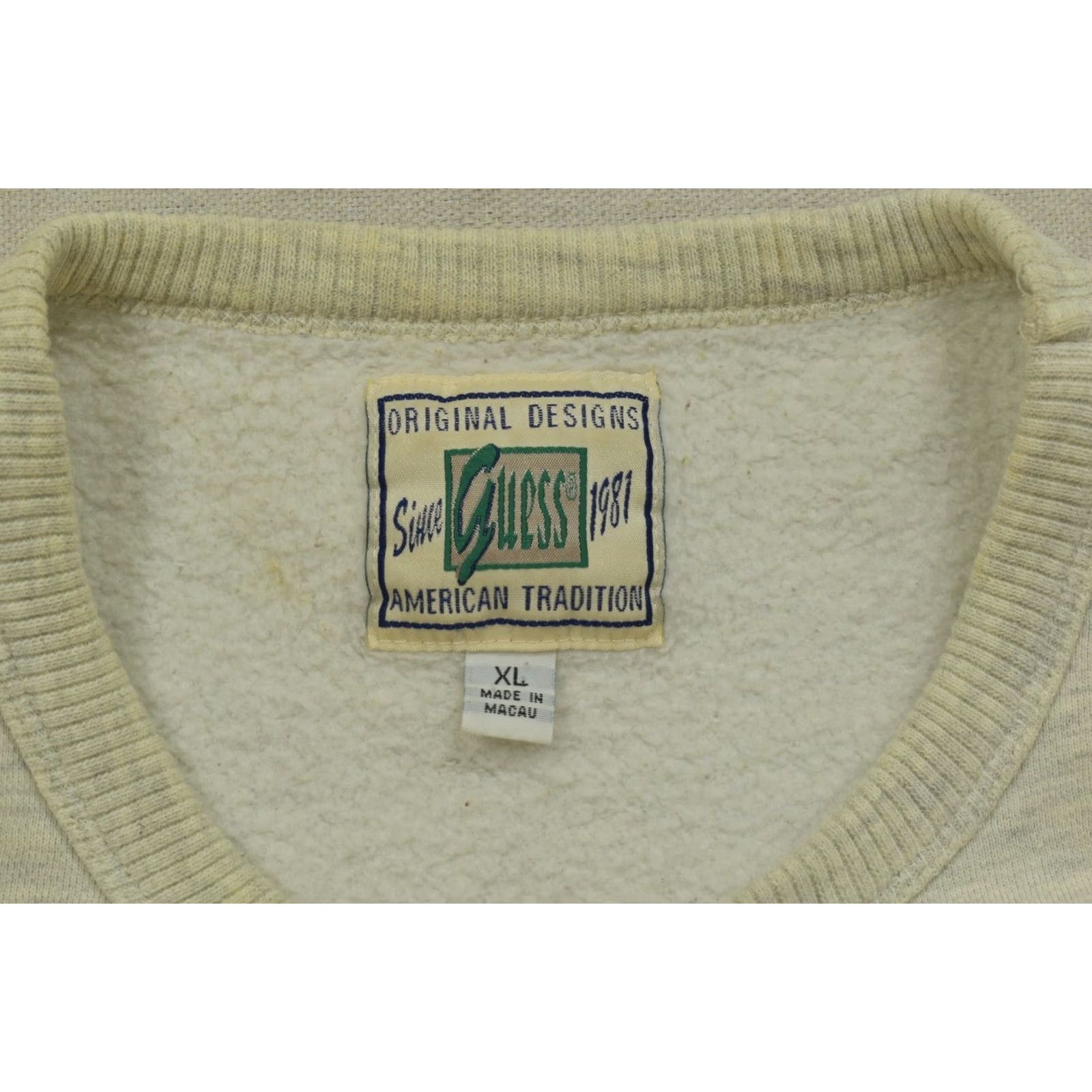 Guess VINTAGE GUESS JEANS Tiger Reserve Embroidered Sweatshirt XL Men White Oatmeal Pullover Knit Sweatshirt Size US XL / EU 56 / 4 - 7 Thumbnail