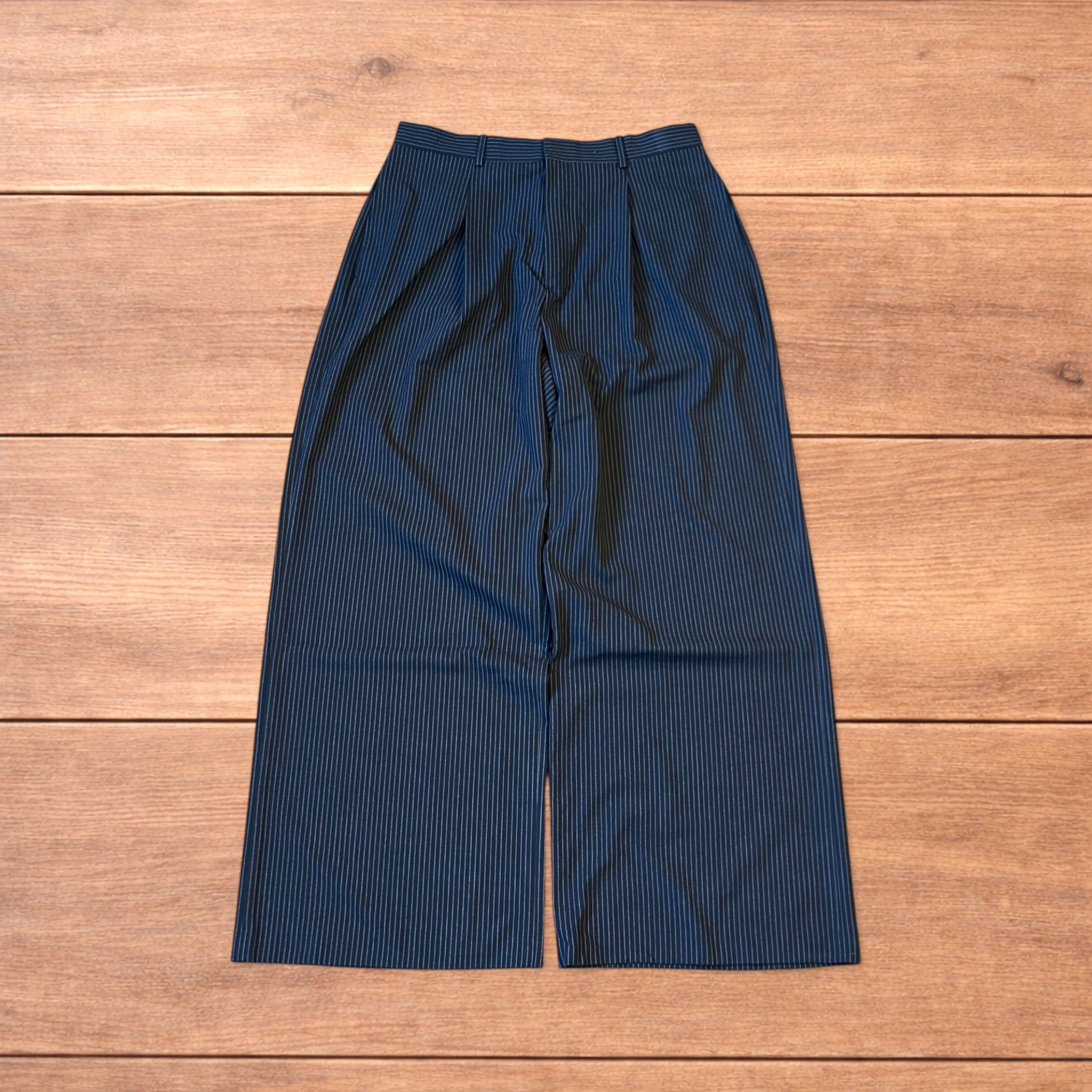 Japanese Brand Baggy wide leg pinstripe tailored trousers in navy blue. Size US 34 / EU 50 - 1 Thumbnail