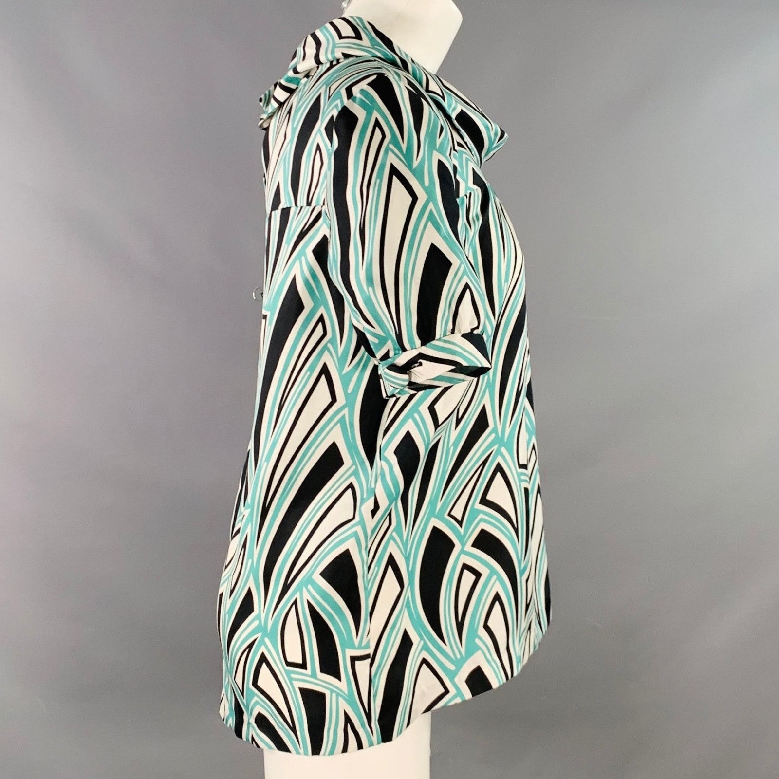 Tibi TIBI 6 Green Black White Silk Abstract Cowl Neck Dress Top Size M / US 6-8 / IT 42-44 - 2 Thumbnail