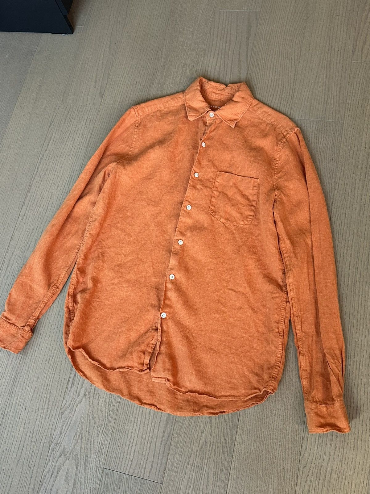 A Day's March Orange Linen Button Up Shirt Size US M / EU 48-50 / 2 - 1 Thumbnail