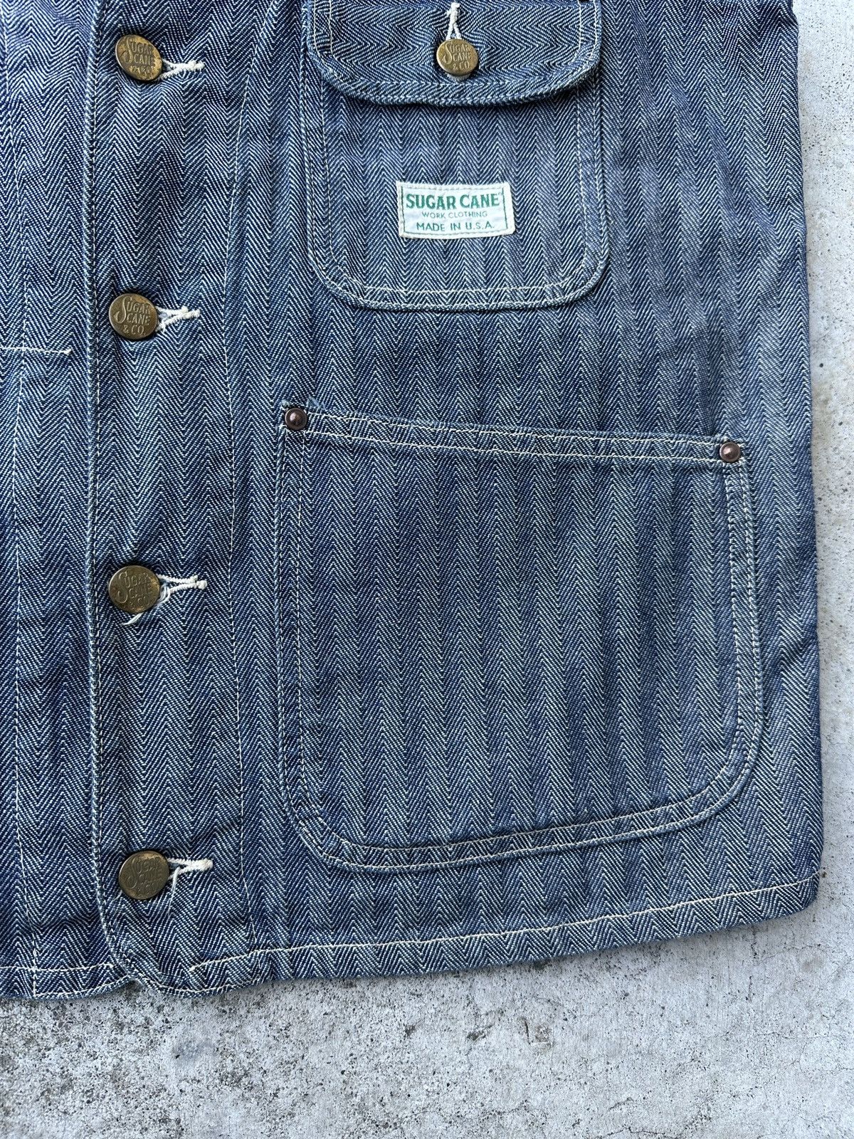 Sugar Cane Herringbone HBT chore denim work canvas buckle back vest Size US M / EU 48-50 / 2 - 7 Thumbnail
