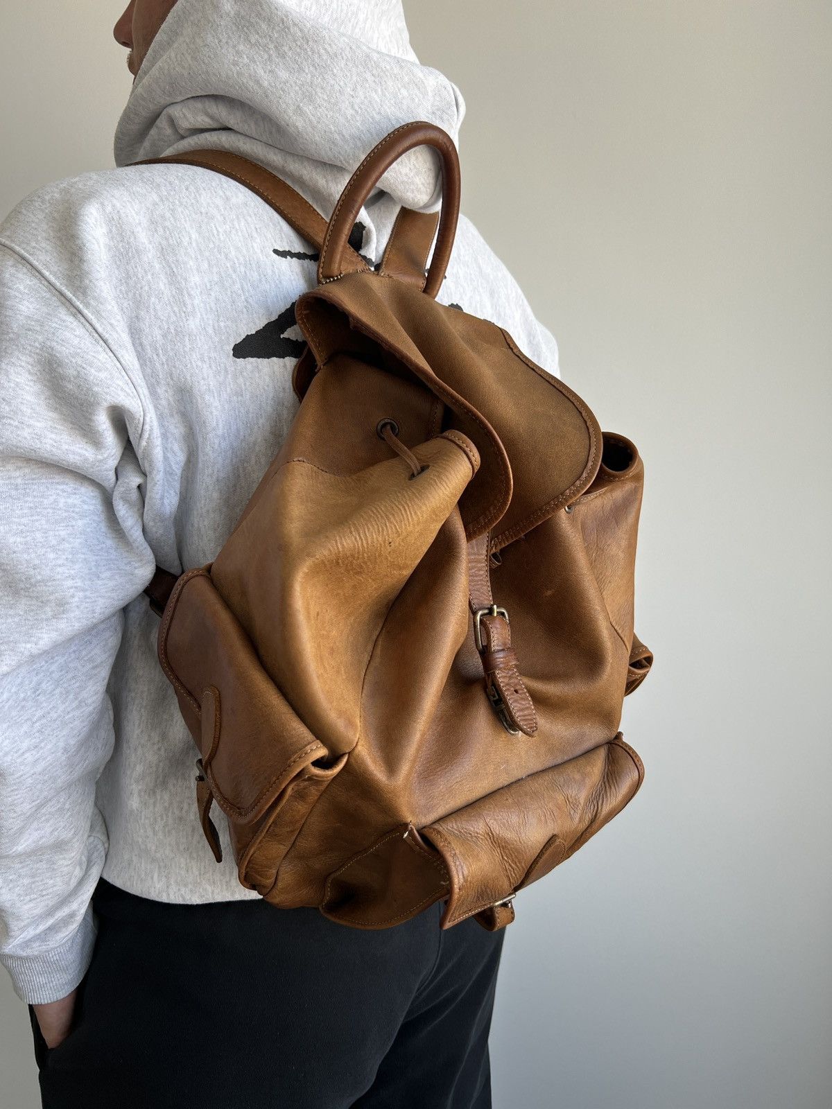 Roots Vintage Roots Tribal Leather Brown Knapsack, Made in Canada Size ONE SIZE - 2 Thumbnail