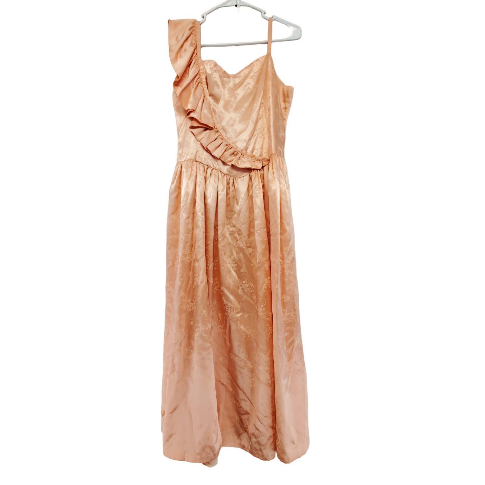 image of Vintage Cottagecore Bridgerton Like Floral Satin Ruffle One Shoulder in Pink, Women's (Size Medium)