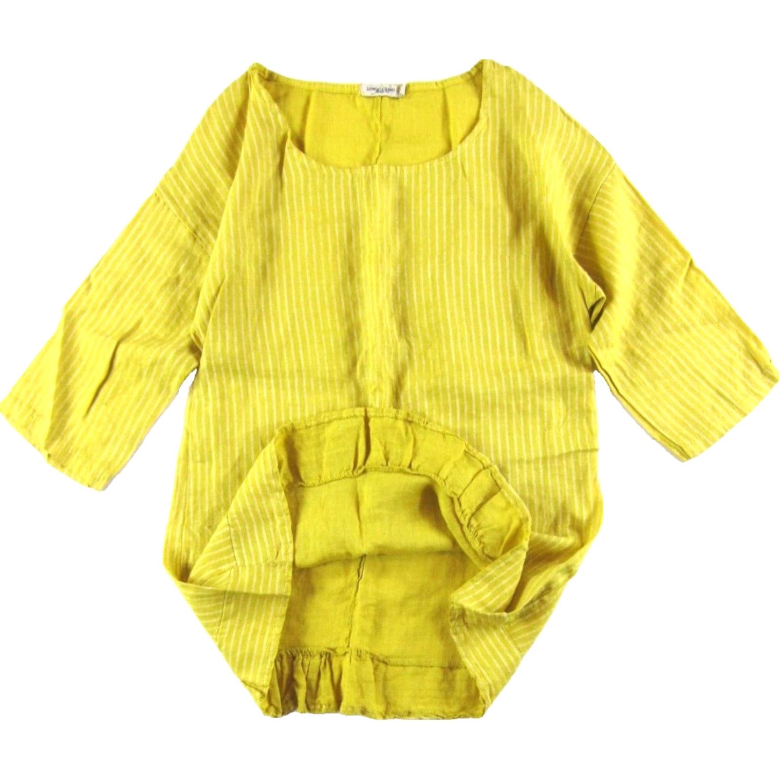 Vintage Lungo L'arno 100% Linen Yellow White Stripe Tunic Blouse 3/4 Sleeve Medium Woman/Blouse Linen Striped Shirt style Tunic Woman Yellow Lungo L'arno Size M / US 6-8 / IT 42-44 - 5 Thumbnail