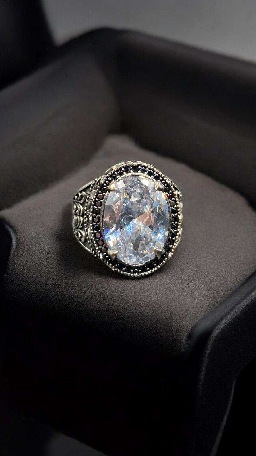 Vintage Silver Signet Ring with Precious Gemstone Size 26 - 2 Thumbnail
