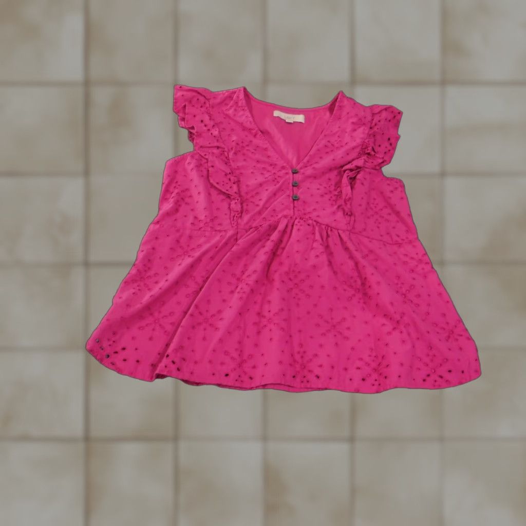 Loft LOFT Blouse Womens Small Pink Ruffle Eyelet Flutter Sleeve Button Top Summer Size S / US 4 / IT 40 - 1 Thumbnail