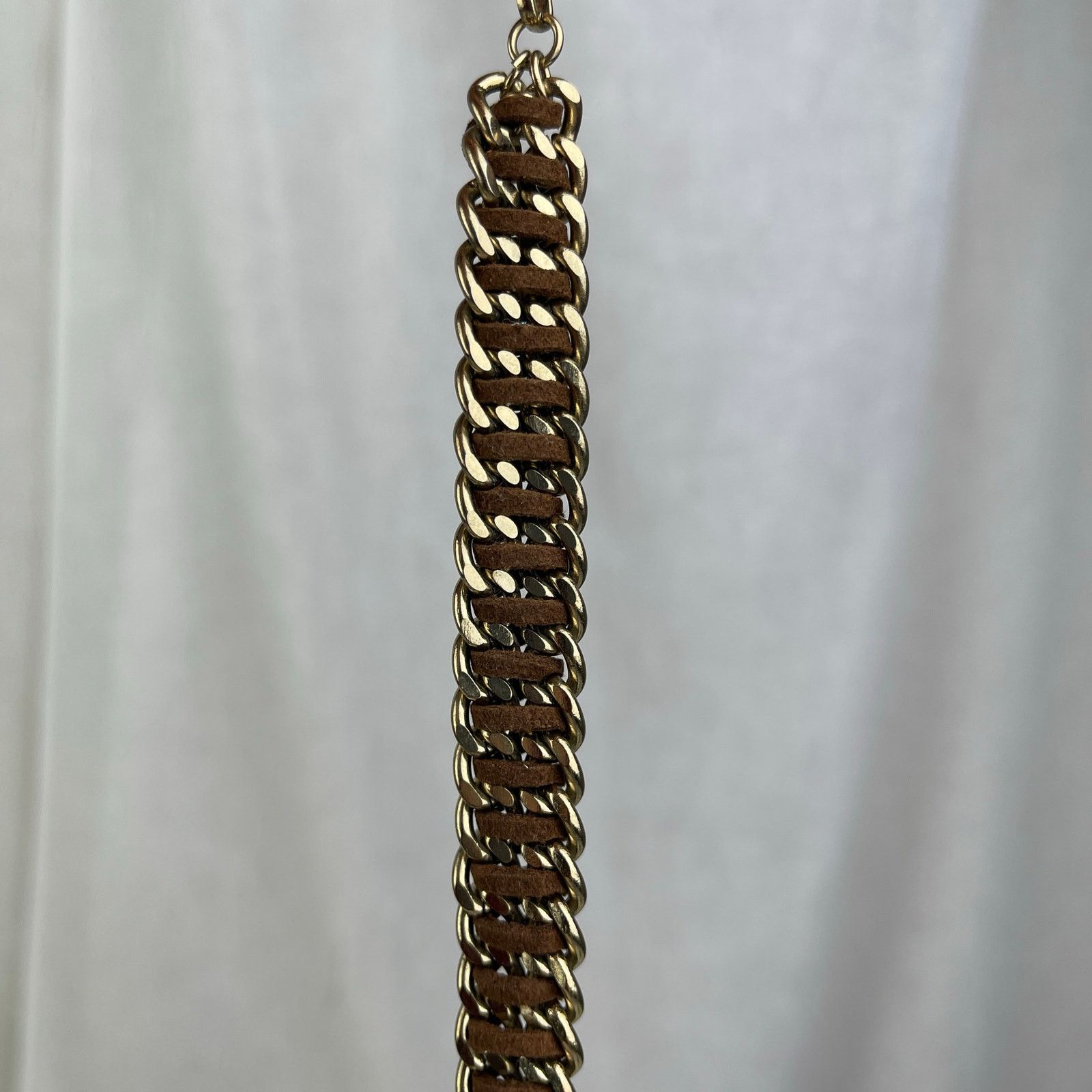 Other Gold Chunky Chain Bracelet Brown Braided Faux Leather NWOT Size ONE SIZE - 21 Thumbnail
