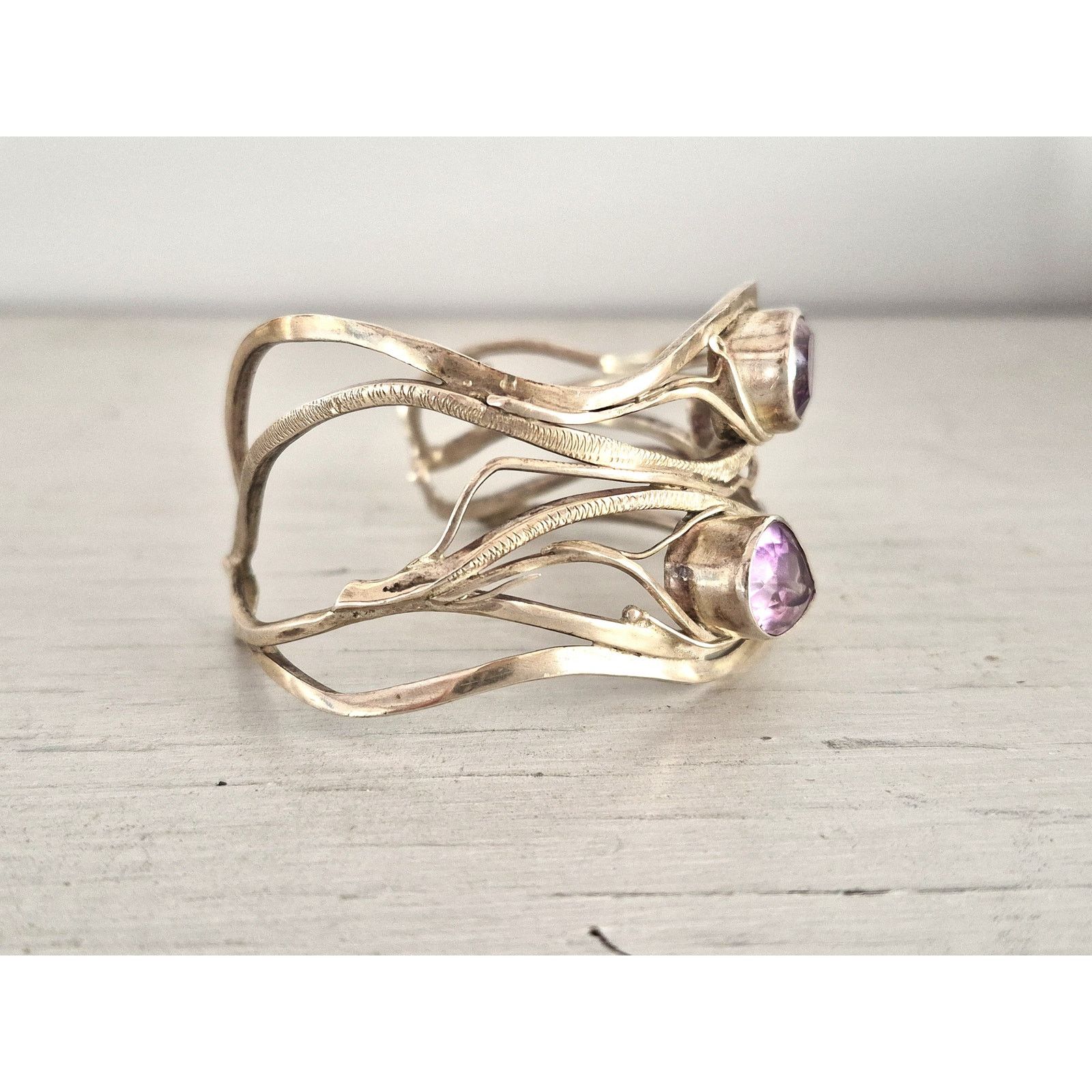 Other Sterling Silver Amethyst Multi-Strand Wave Cuff Bracelet Size ONE SIZE - 3 Thumbnail