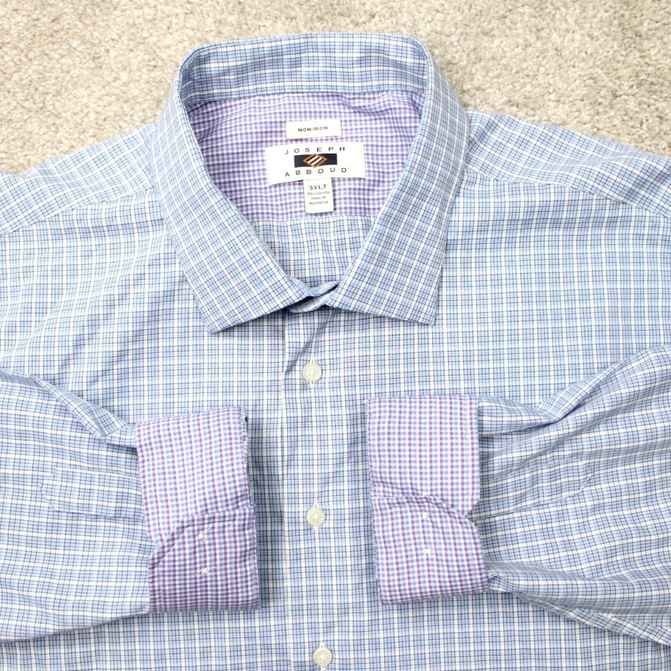 Joseph Abboud Joseph Abboud Shirt Men 3XLT XXXL-tall Blue/Purple Non-Iron Cotton L/S Button-Up Geometric Classic Designer Men's Shirt Size US XXL / EU 58 / 5 - 2 Thumbnail