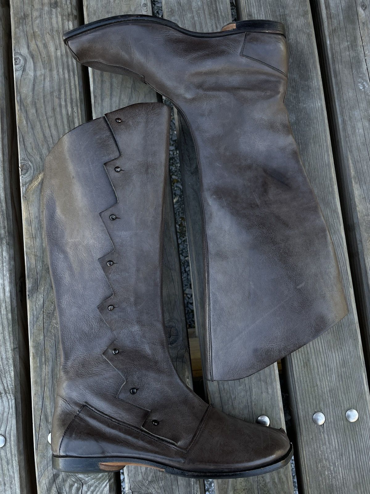 CYDWOQ RARE RUGGED Hand Made USA Leather Knee High Hessian Boots 40 Size US 9.5 / IT 39.5 - 11 Thumbnail