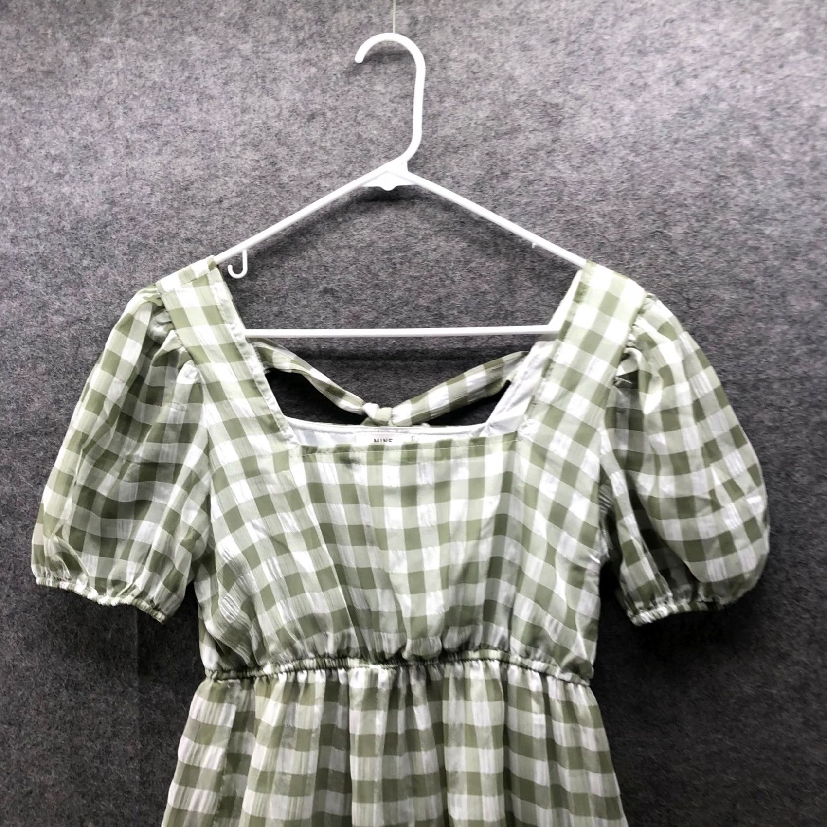 Vintage Mine Square Neck Chiffon Mini Dress M Sage Green Gingham Puff Sleeve Tiered Women Short Sleeve Spring Summer Casual Formal Party/Cocktail | MINE Dress Size M / US 6-8 / IT 42-44 - 3 Thumbnail