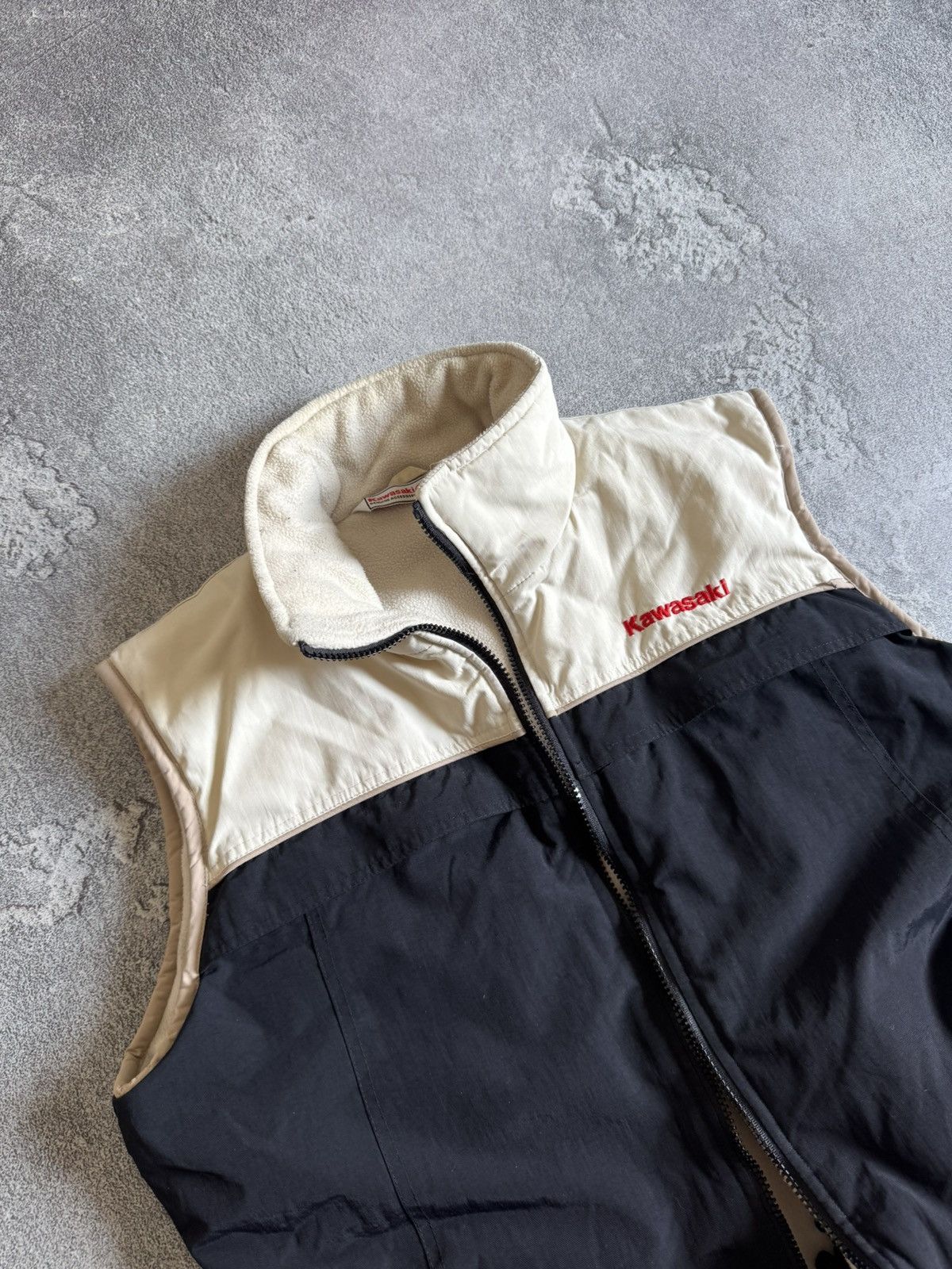 Vintage Kawasaki zip nylon + fleece vest sleeveless jacket racing Size US M / EU 48-50 / 2 - 2 Thumbnail