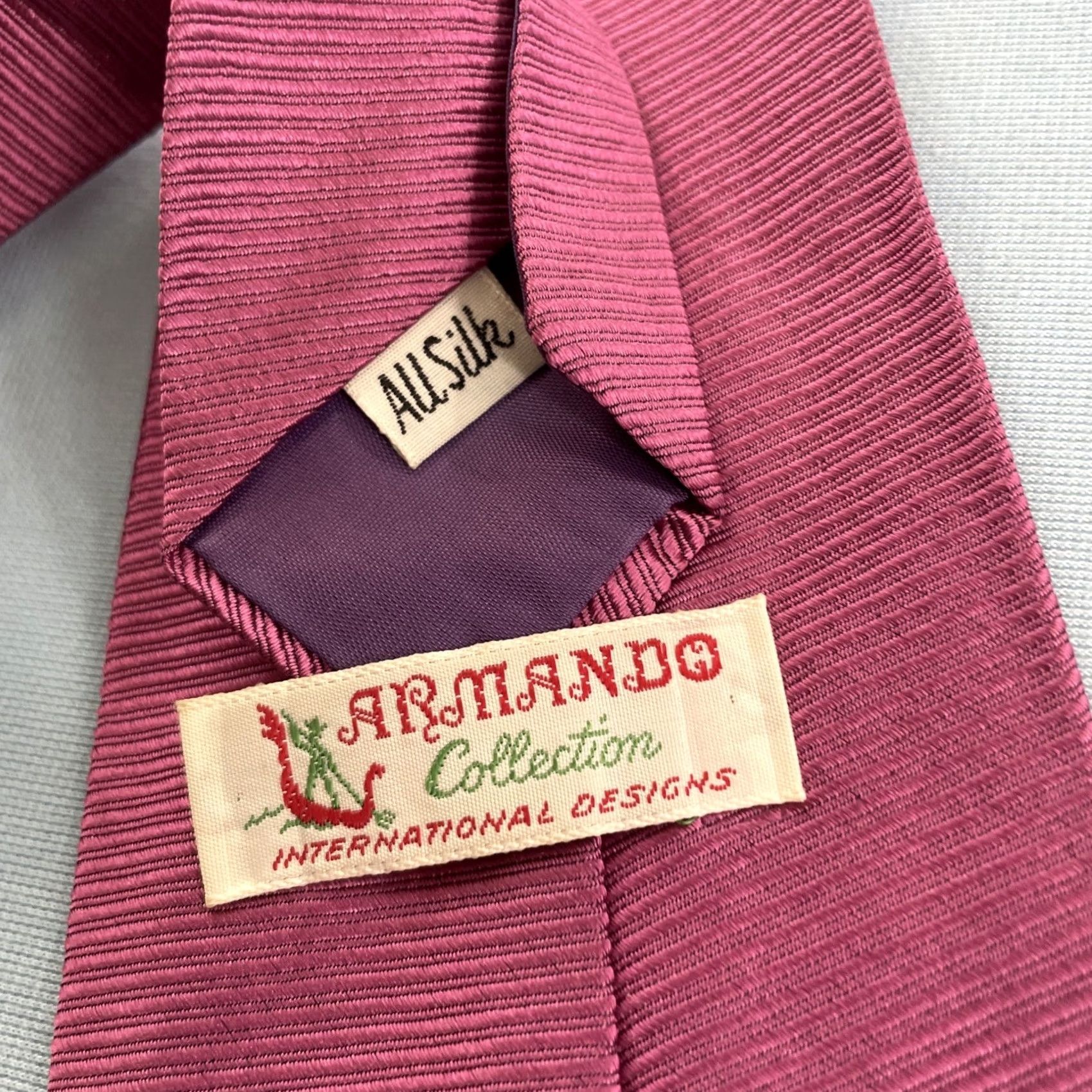 Vintage VINTAGE Armando Collection All Silk Tie Monogram Logo Bright Pink Woven Necktie vtg 4x56 Capsule Wide Necktie Size ONE SIZE - 7 Thumbnail