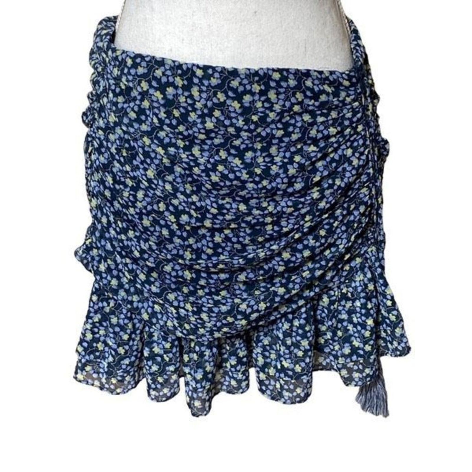 Nordstrom 1. State Blue Yellow Floral Ruched Mini Wrap Skirt Size 8 Size 30" / US 8 / IT 44 - 2 Thumbnail