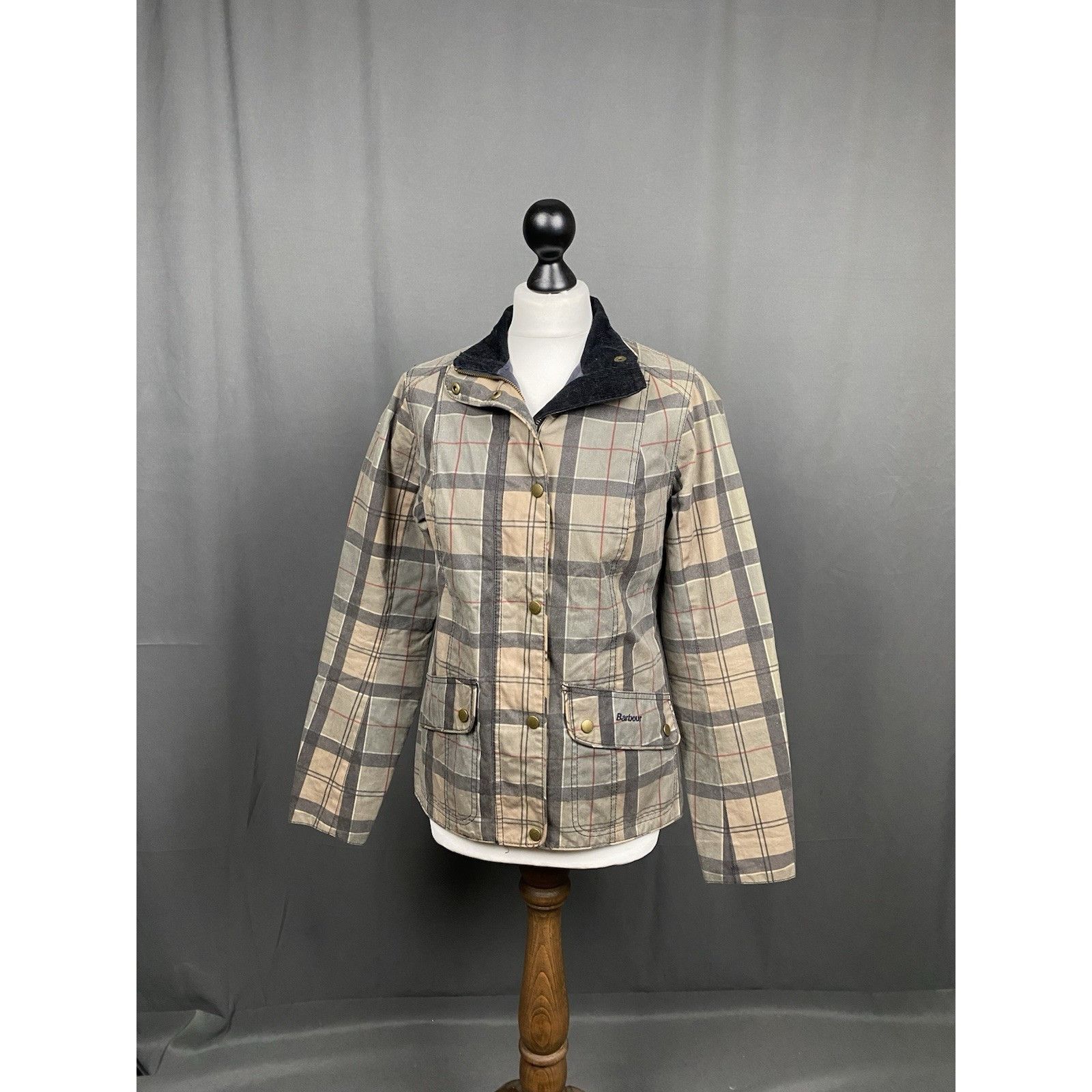 Barbour Barbour Tartan Check Women's Beige Waxed Jacket Size UK 10 U Size L / US 10 / IT 46 - 2 Thumbnail