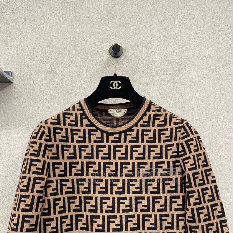 Fendi Fendi Brown Monogrammed Knitted Long Sleeve Bodycon Dress Size XS / US 0-2 / IT 36-38 - 4 Thumbnail
