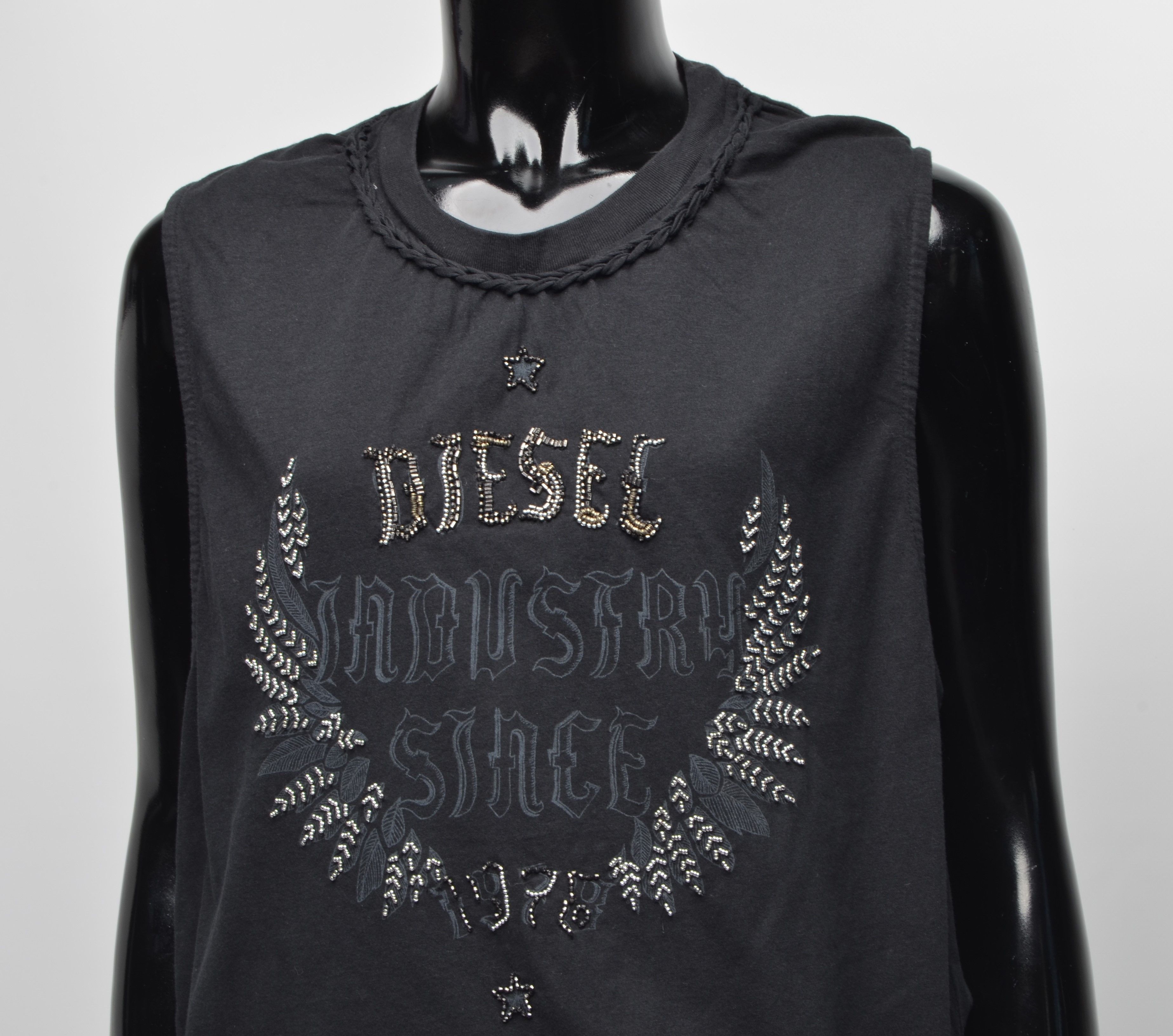 Diesel × Vintage Diesel Y2K Grunge Beaded Open Back Oversized Top Size XS / US 0-2 / IT 36-38 - 2 Thumbnail