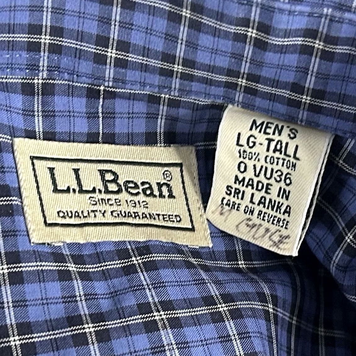 Vintage LL Bean LT Tall Plaid Shirt Blue White 100% Cotton Button-Down Mens Big & Tall Shirt Button-Front Collar-Down Ccottin? Size US L / EU 52-54 / 3 - 3 Thumbnail