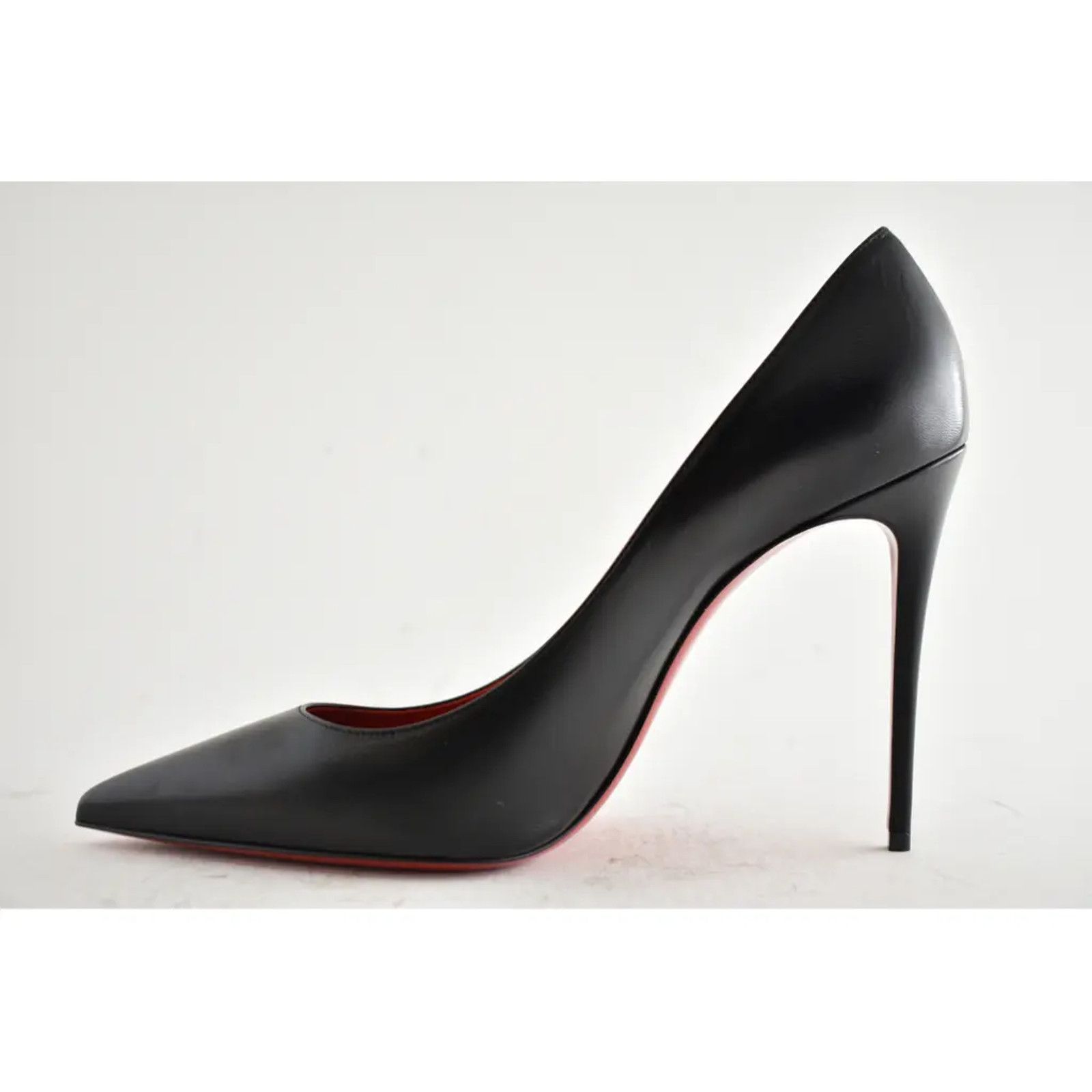 Christian Louboutin Kate 100 Black Leather Loubi Red Lining Pointed Heel Pump 41 Size US 11 / IT 41 - 8 Thumbnail