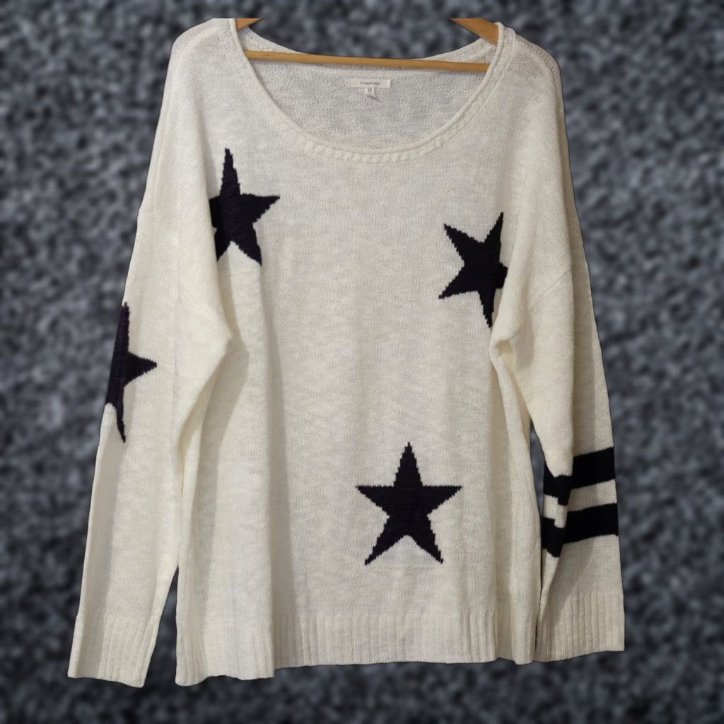 Vintage Maurice’s Sweater White/Black Star Knit Pullover Women's XXL Lightweight Sheer Nwot! Stars Reg/Plus Size (H96-10) Size XXL / US 16-18 / IT 52-54 - 1 Thumbnail
