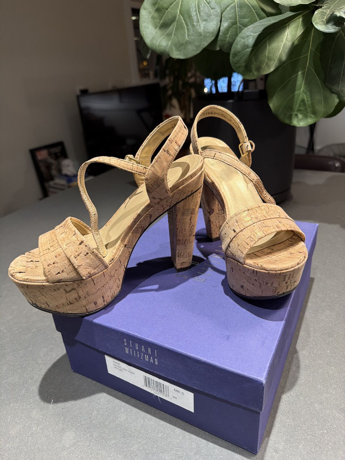 Stuart Weitzman Stuart Weitzman Brass Lame Cork Size US 6.5 / IT 36.5 - 8 Thumbnail