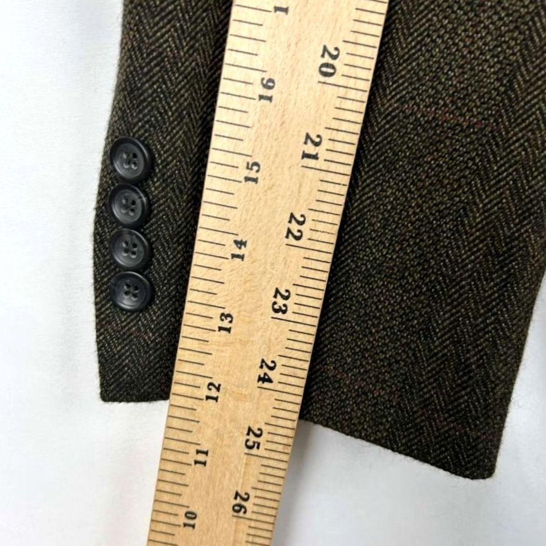 Oscar De La Renta VINTAGE Oscar de la Renta Blazer Jacket Men 40L Brown 100% Lambswool Tweed Herringbone Suede Elbows Size 40R - 4 Thumbnail