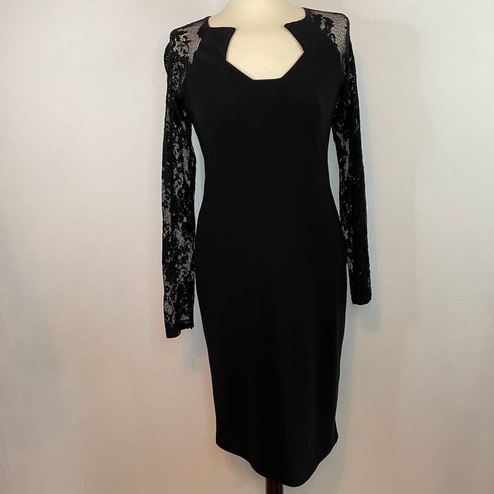 Joseph Ribkoff Joseph Ribkoff Black Dress 6 Lace Sleeve Midi Lined ...