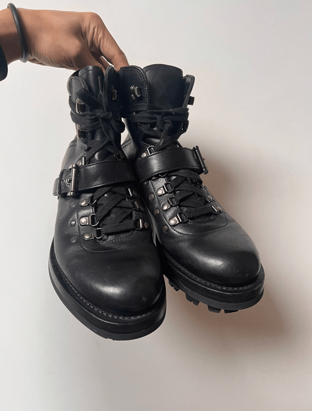 Prada Archive Prada Leather Hiking Boots Buckle Lug Sole Black 00s Size US 8.5 / EU 41-42 - 2 Thumbnail