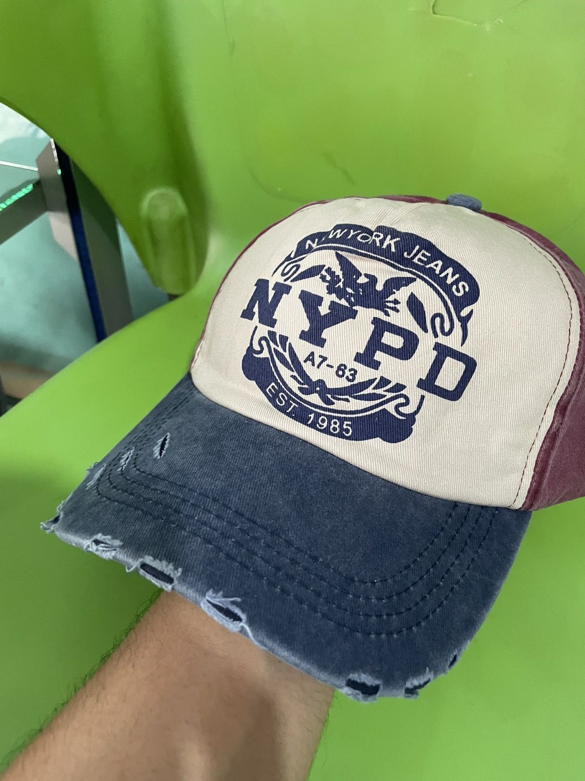 Japanese Brand Vintage NYPD NEW YORK JEANS cap hat Distressed Size ONE SIZE - 2 Thumbnail