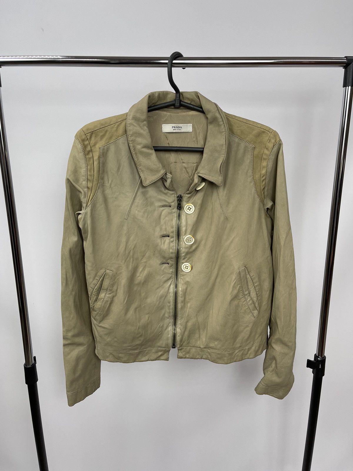 Prada Vintage Prada Y2K Leather Button Beige Jacket Size 42 RIRI Size M / US 6-8 / IT 42-44 - 1 Thumbnail
