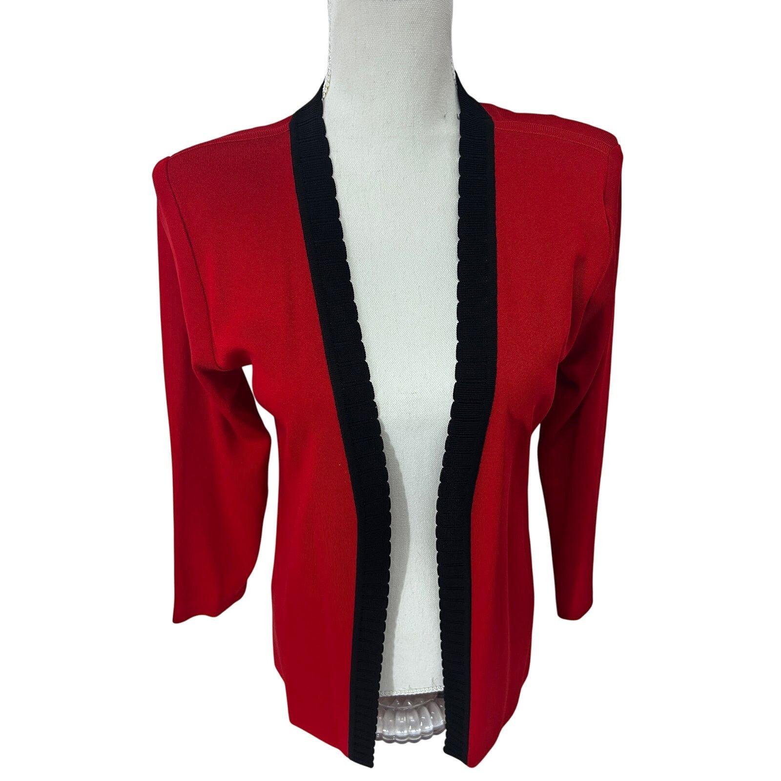 Vintage Misook Petite Vintage Red Black Cardigan Sweater XS Petite Size XS / US 0-2 / IT 36-38 - 1 Thumbnail