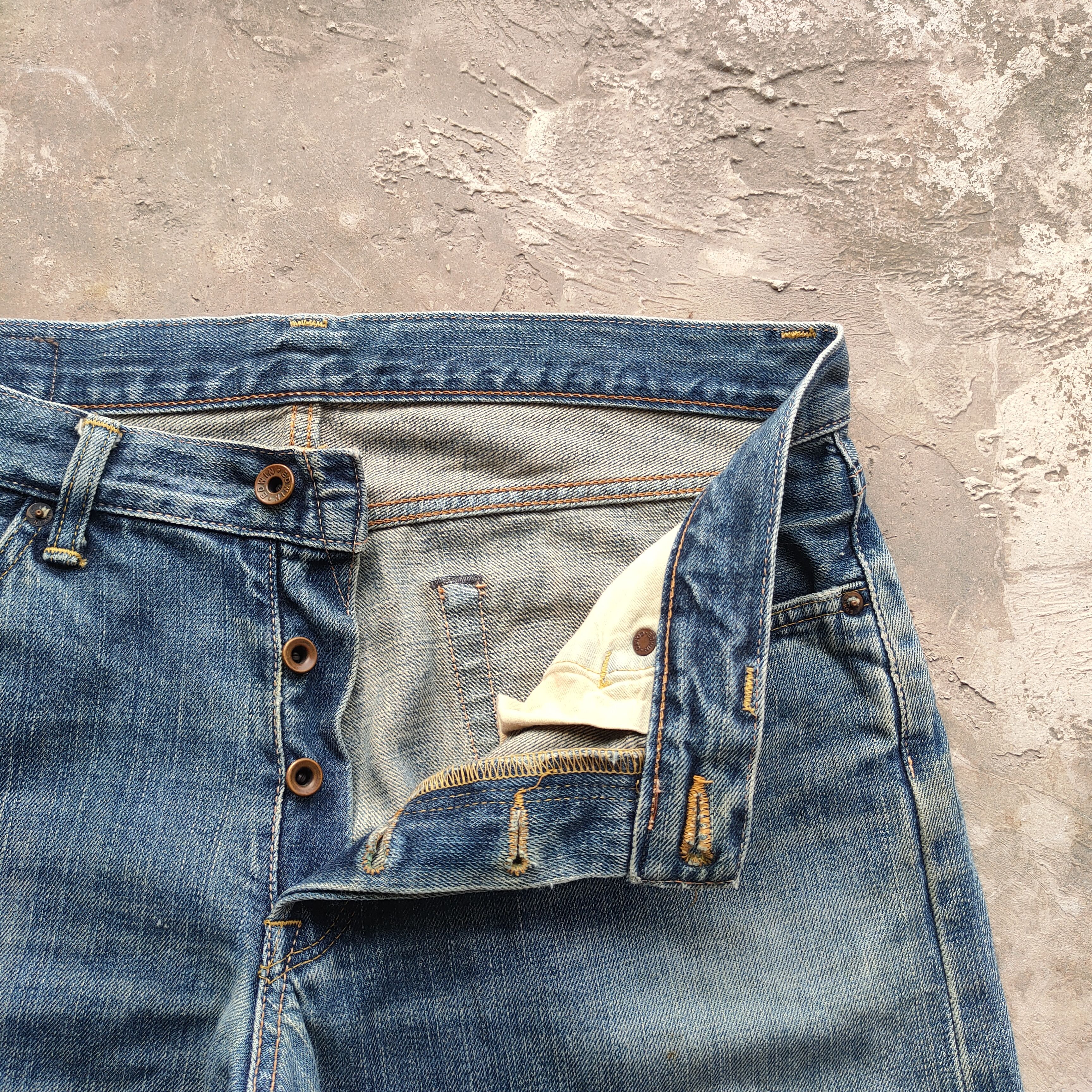 Edwin # VINTAGE EDWIN 505 FADED OREN TAG RIPPED JEAN PANTS Size US 34 / EU 50 - 5 Thumbnail