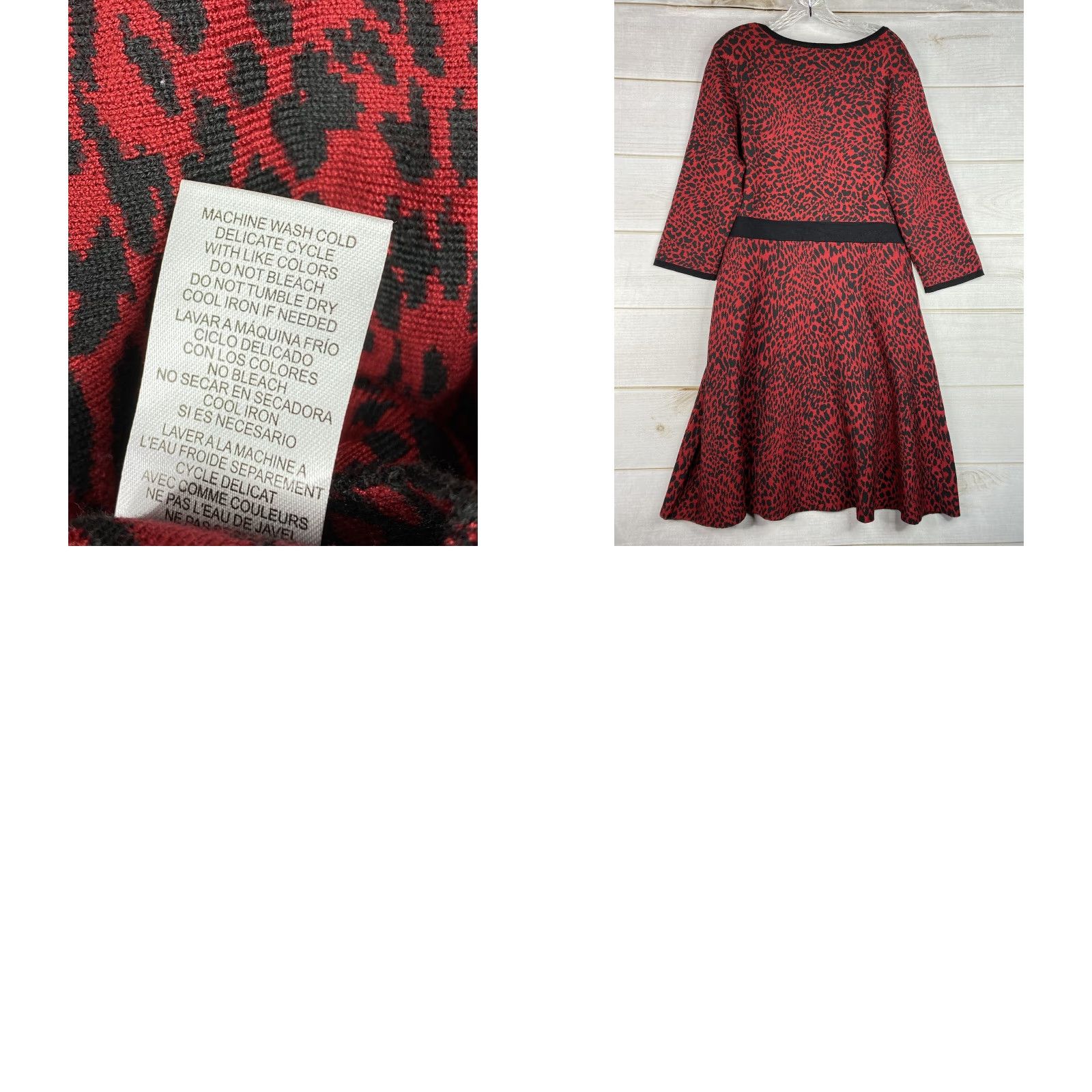 Vintage Nina Leonard Dress XL Black Red Animal Print Knit Scoop Neck A-Line Shirt Dress Womens Vintage No Size XL / US 12-14 / IT 48-50 - 8 Thumbnail