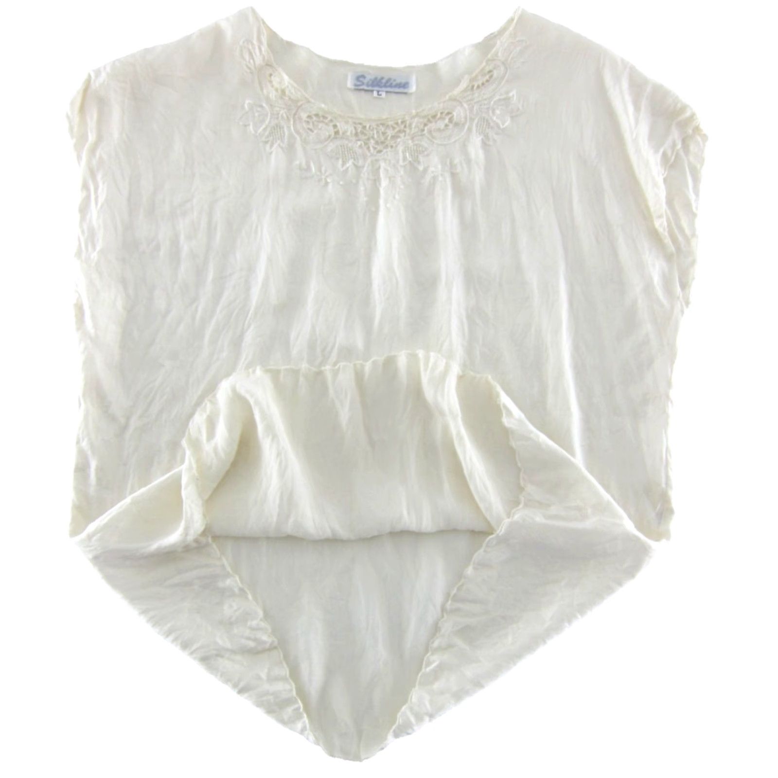 Vintage VINTAGE Silkline Blouse Shirt Ivory 100% Silk Cap Sleeve Embroidered Floral Simple M-L Womens Size M / US 6-8 / IT 42-44 - 5 Thumbnail