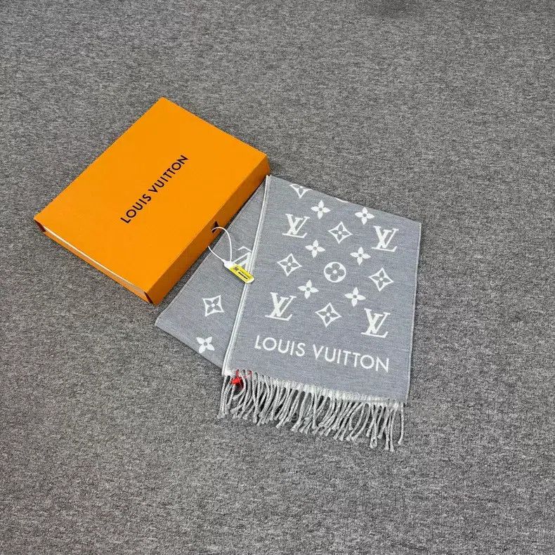 Louis Vuitton Louis Vuitton Grey fringed double-sided printed wool scarf Size ONE SIZE - 2 Thumbnail
