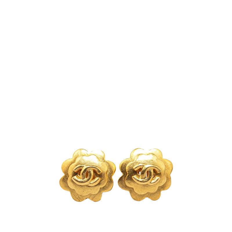 Chanel Chanel Chanel Vintage Coco Mark Flower Motif Earrings Gold Plated Metal Earrings in Great Condition Size ONE SIZE - 1 Thumbnail