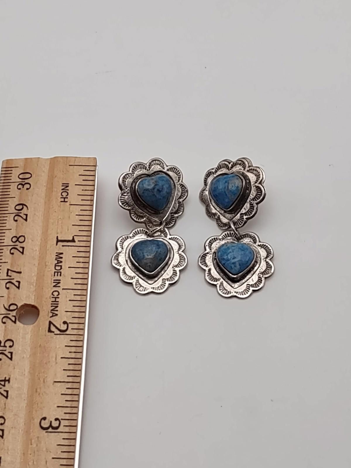 The Unbranded Brand Sterling Silver Turquoise Style Double Heart Dangle Earrings Size ONE SIZE - 3 Thumbnail