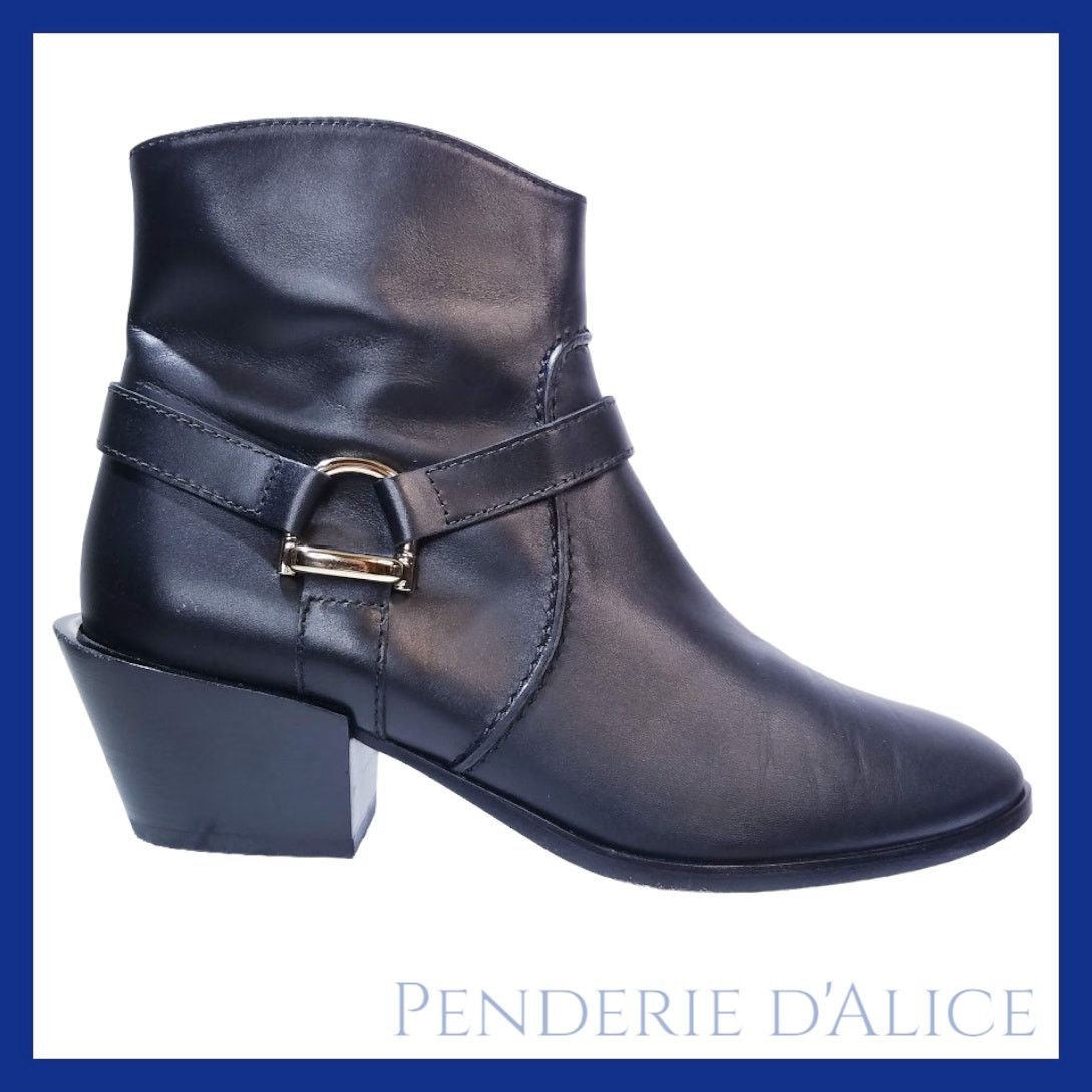 Tod's Tod's Tex leather harness heeled ankle boots size 37 black Size US 7 / IT 37 - 1 Thumbnail