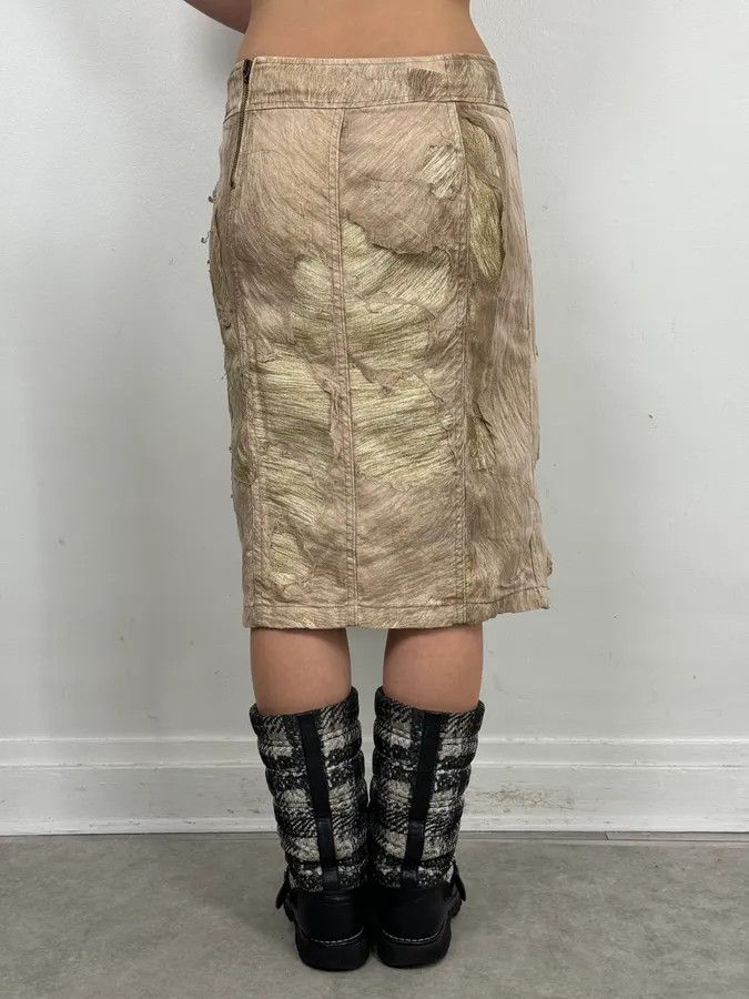 Roberto Cavalli 1990s Roberto Cavalli Beige Denim Destructured Leopard Skirt Size 30" / US 8 / IT 44 - 3 Thumbnail