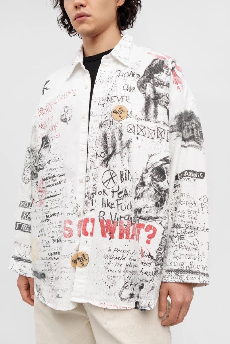 image of 24S R13 Graffiti Overfit Shirt in White, Men's (Size XL)