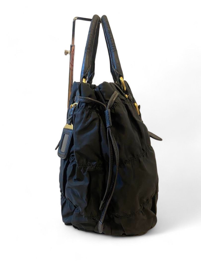 Prada Prada - Ruffle Handbag Black Leather Tote Bag Gold Hardware Size ONE SIZE - 3 Thumbnail