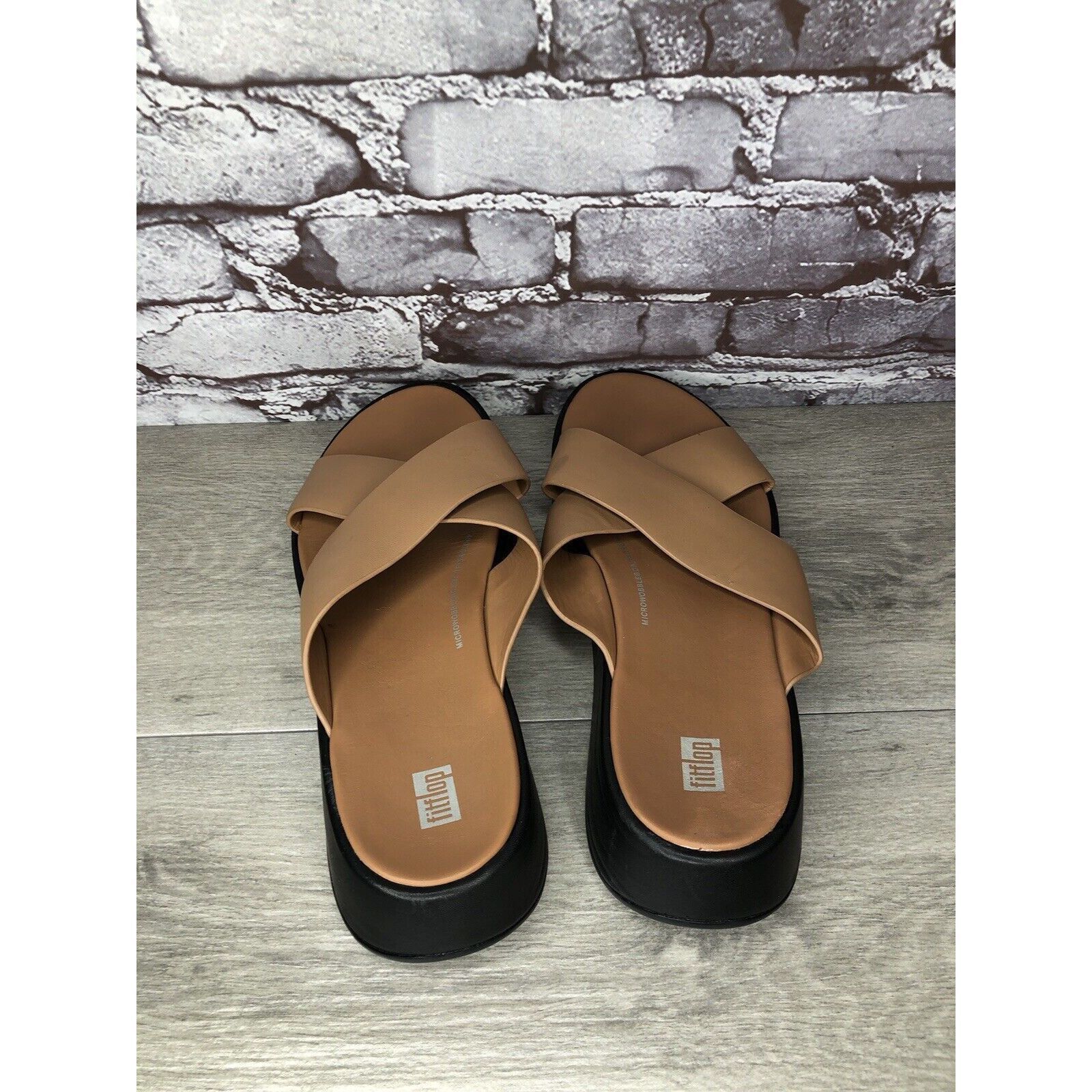 Other Fitflop F-Mode Brown Leather Flatform Cross Strap Slides Wom Size US 10 / IT 40 - 19 Thumbnail