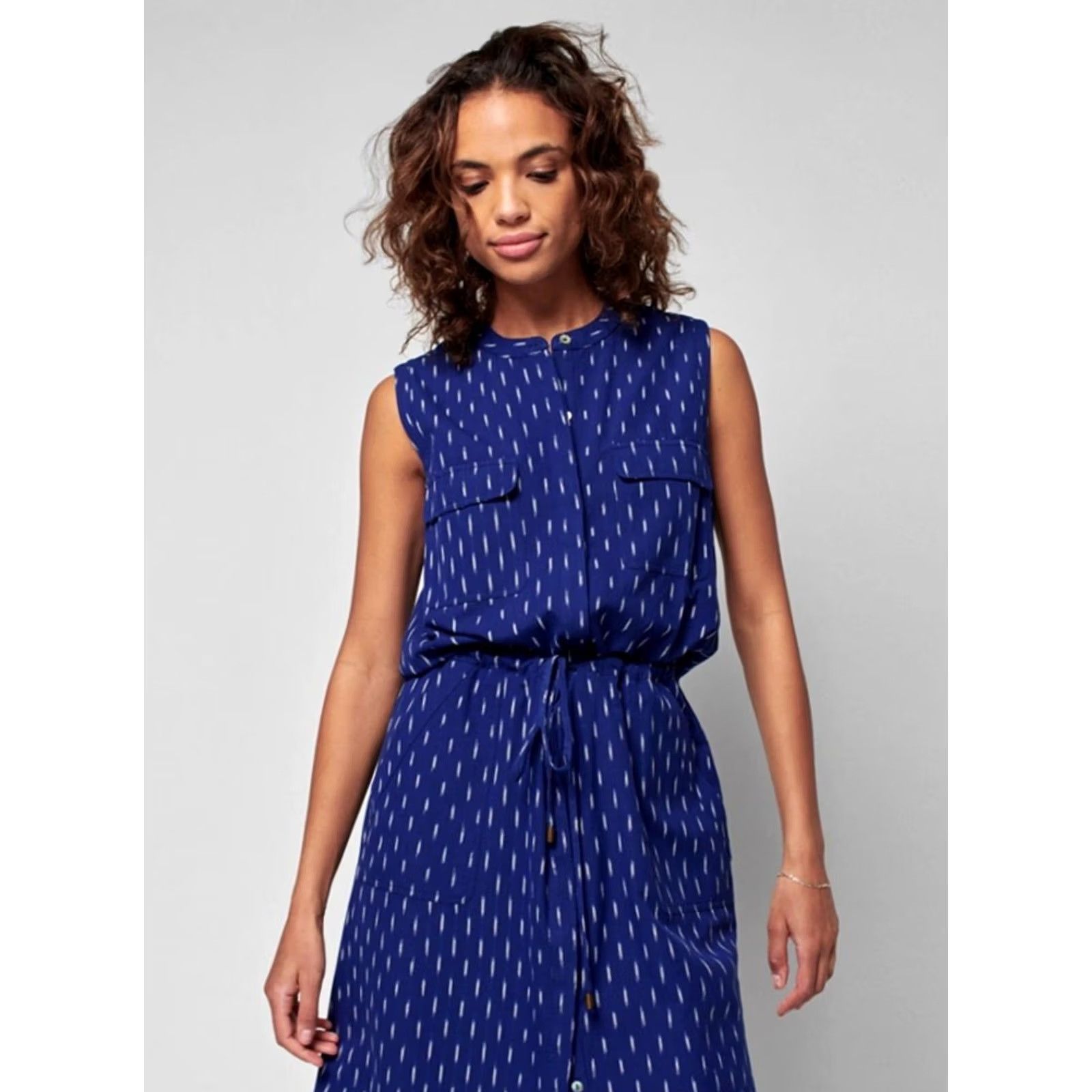 Faherty Faherty Saylor Dress Midi Midnight Ikat Drawstring Pockets Women's XS New Size XS / US 0-2 / IT 36-38 - 3 Thumbnail