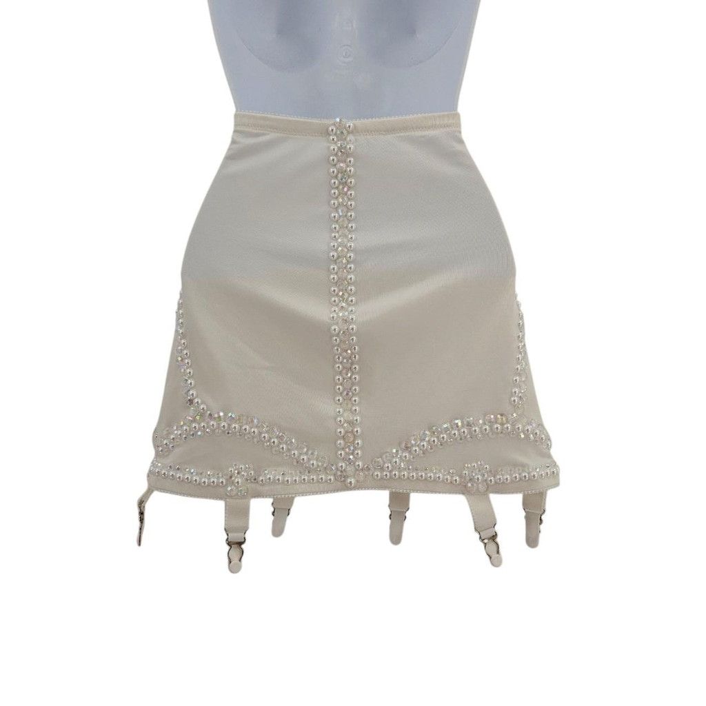 The Unbranded Brand Vintage White Rhinestoned Garter Belt | Custom Embellished Size ONE SIZE - 2 Thumbnail