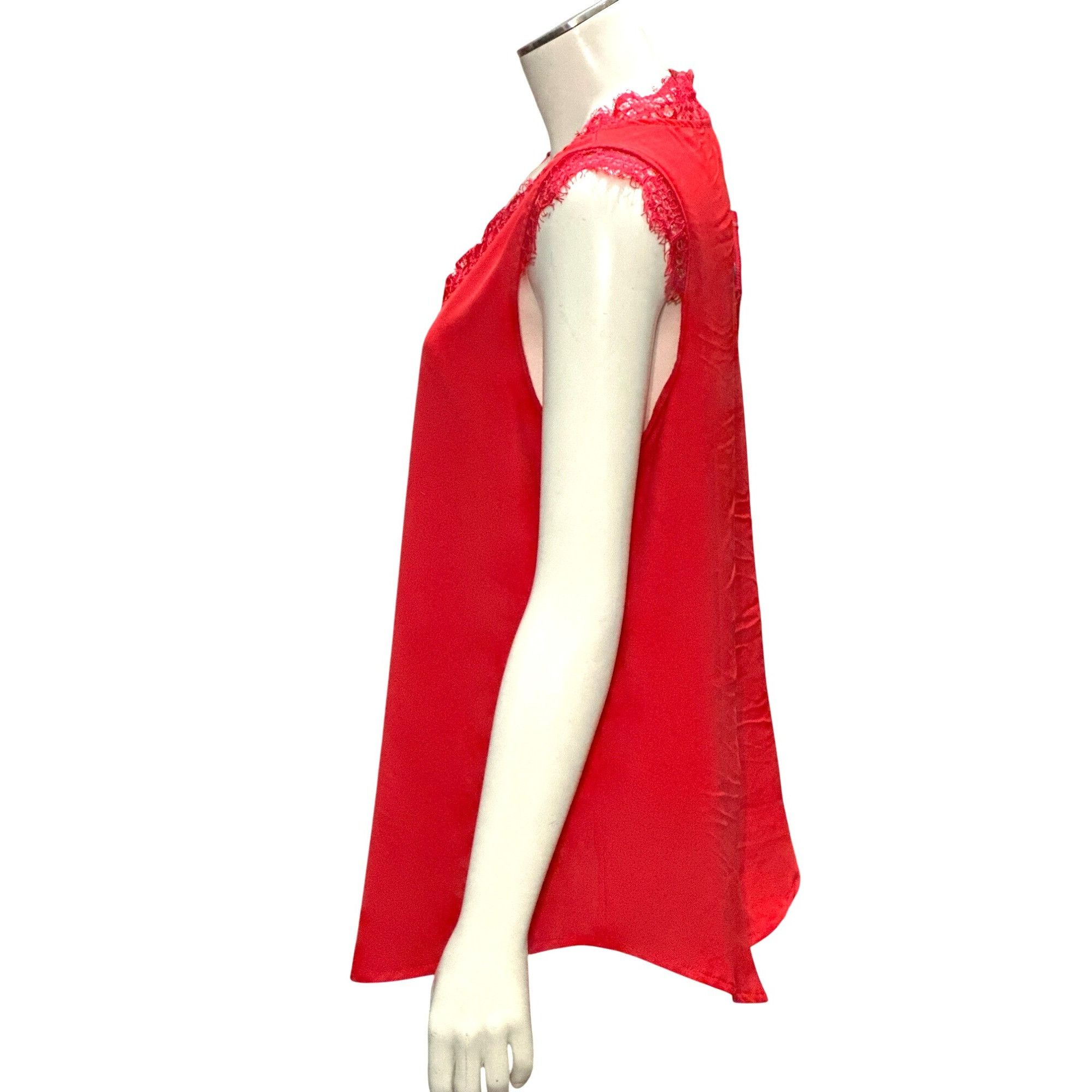 Other CCC Red Lace Trim Satin Sleeveless Tank Top V Neck Dressy Bl Size L / US 10 / IT 46 - 2 Thumbnail