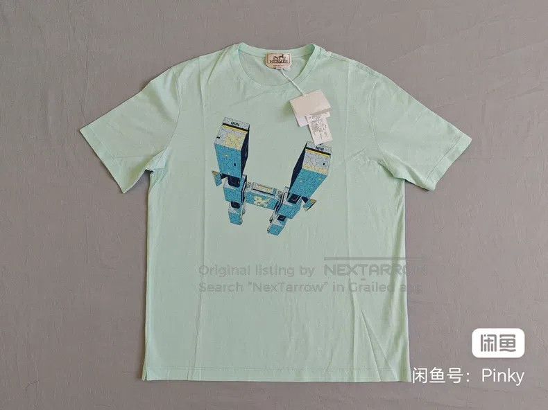 Hermes Hermes Men's Short Sleeve T-Shirt, Mint Green, Cotton, Rob Size US S / EU 44-46 / 1 - 1 Thumbnail