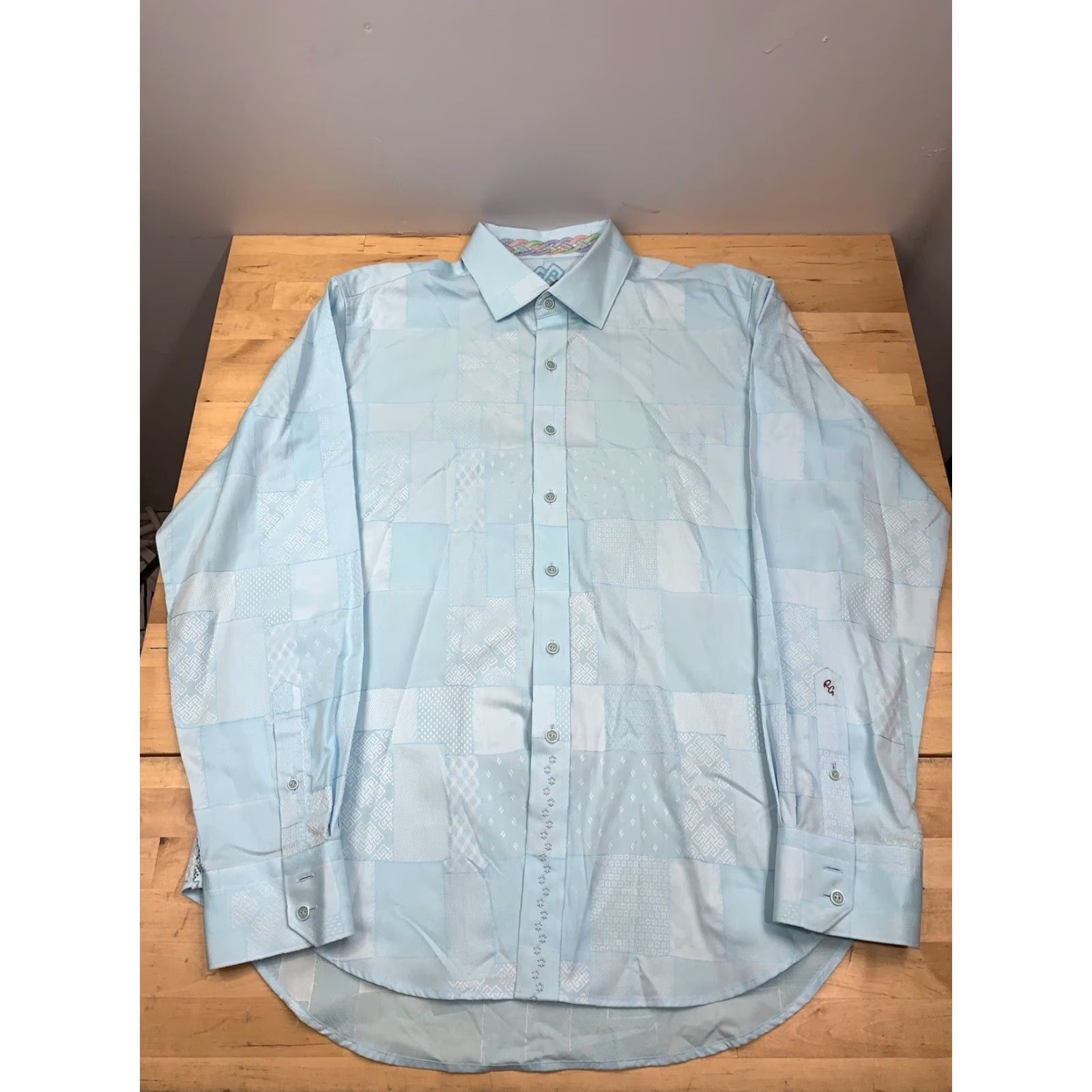 Robert Graham Robert Graham Mens Button-Up Shirt XL Classic Fit Light Blue Patchwork Shirt Size US XL / EU 56 / 4 - 2 Thumbnail