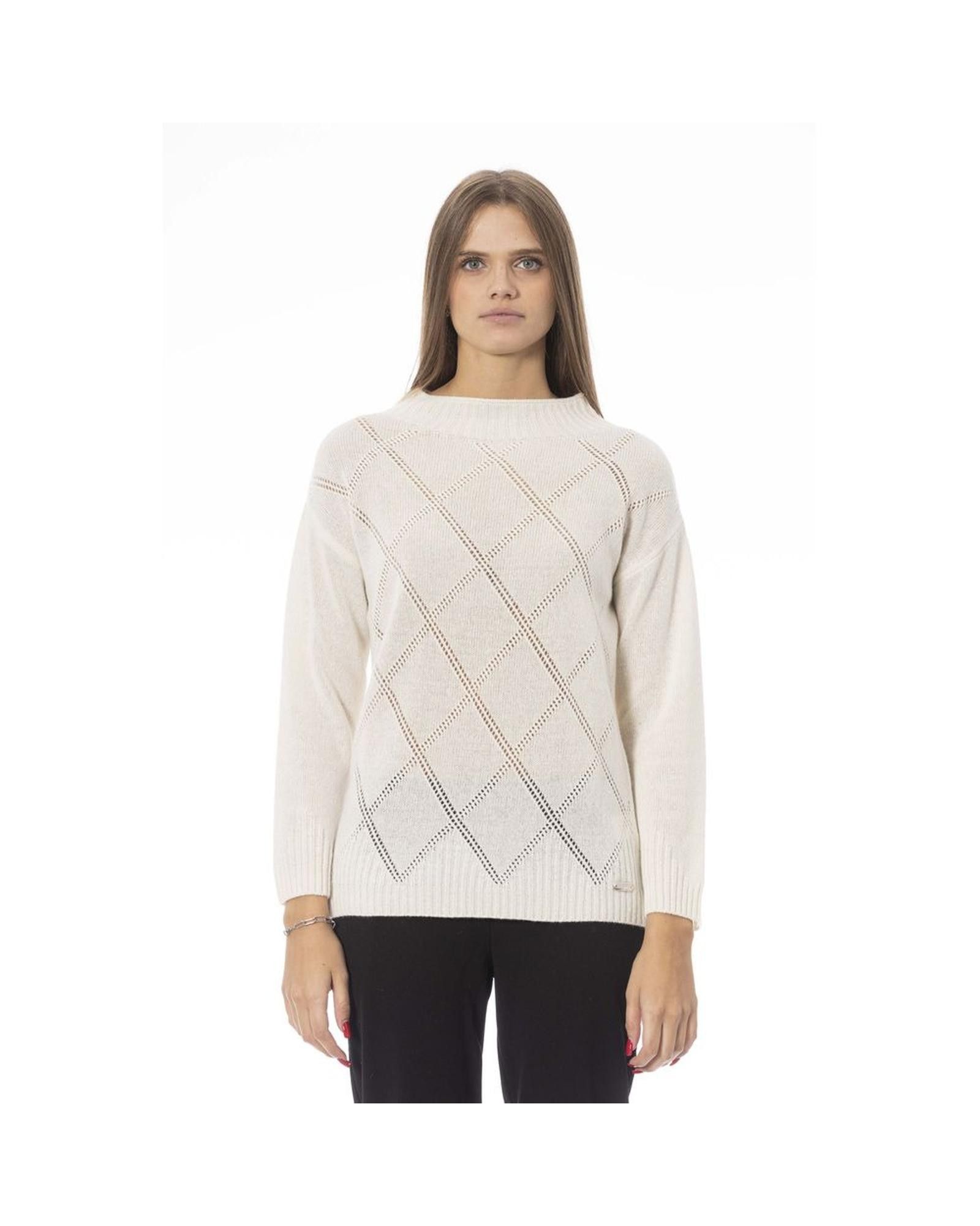 image of Baldinini Wool Ribbed Neck Sweater in Beige, Women's (Size Medium)