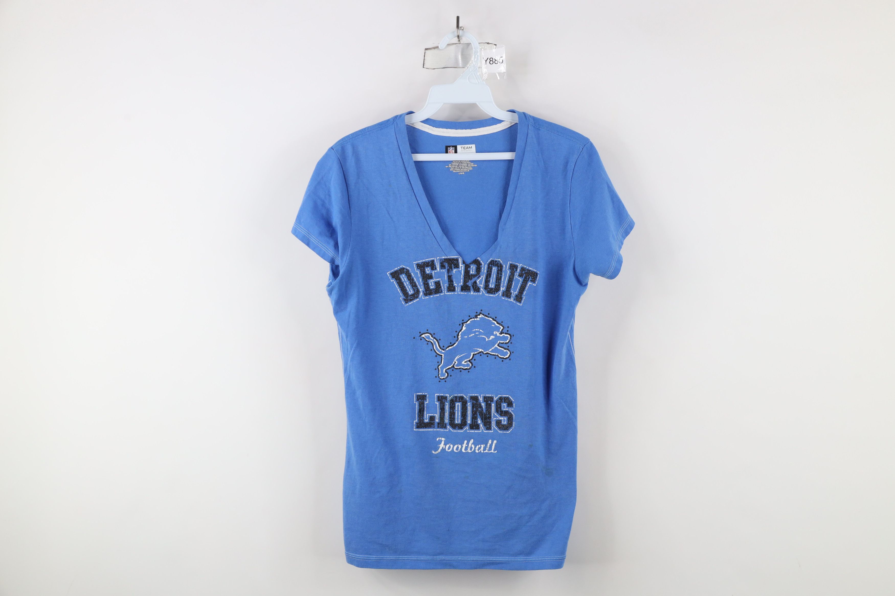 Vintage Vintage NFL Detroit Lions Football V-Neck T-Shirt Blue Size L / US 10 / IT 46 - 1 Thumbnail